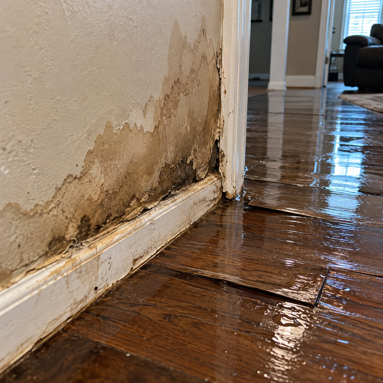 slab leak water damage soggy floor Arlington TX